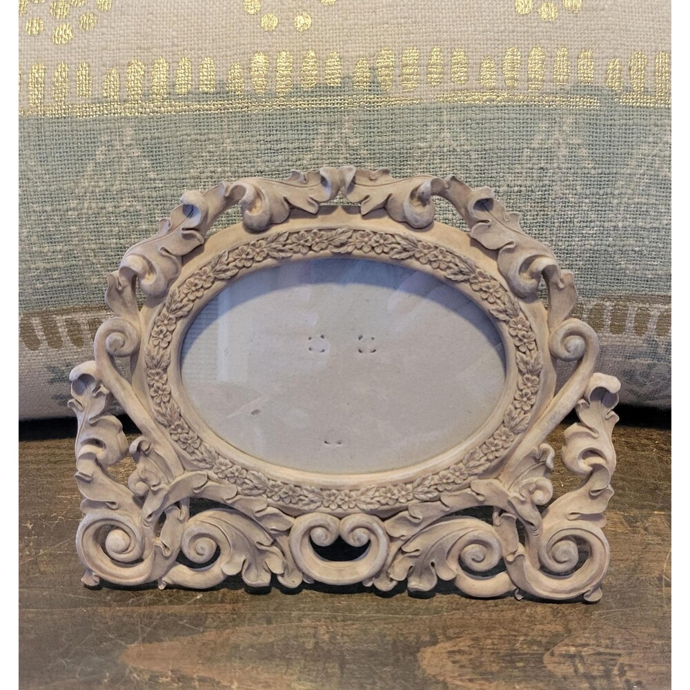 Vintage Shabby Chic Resin Oval Baroque Picture Frame Tabletop Easel 8x6